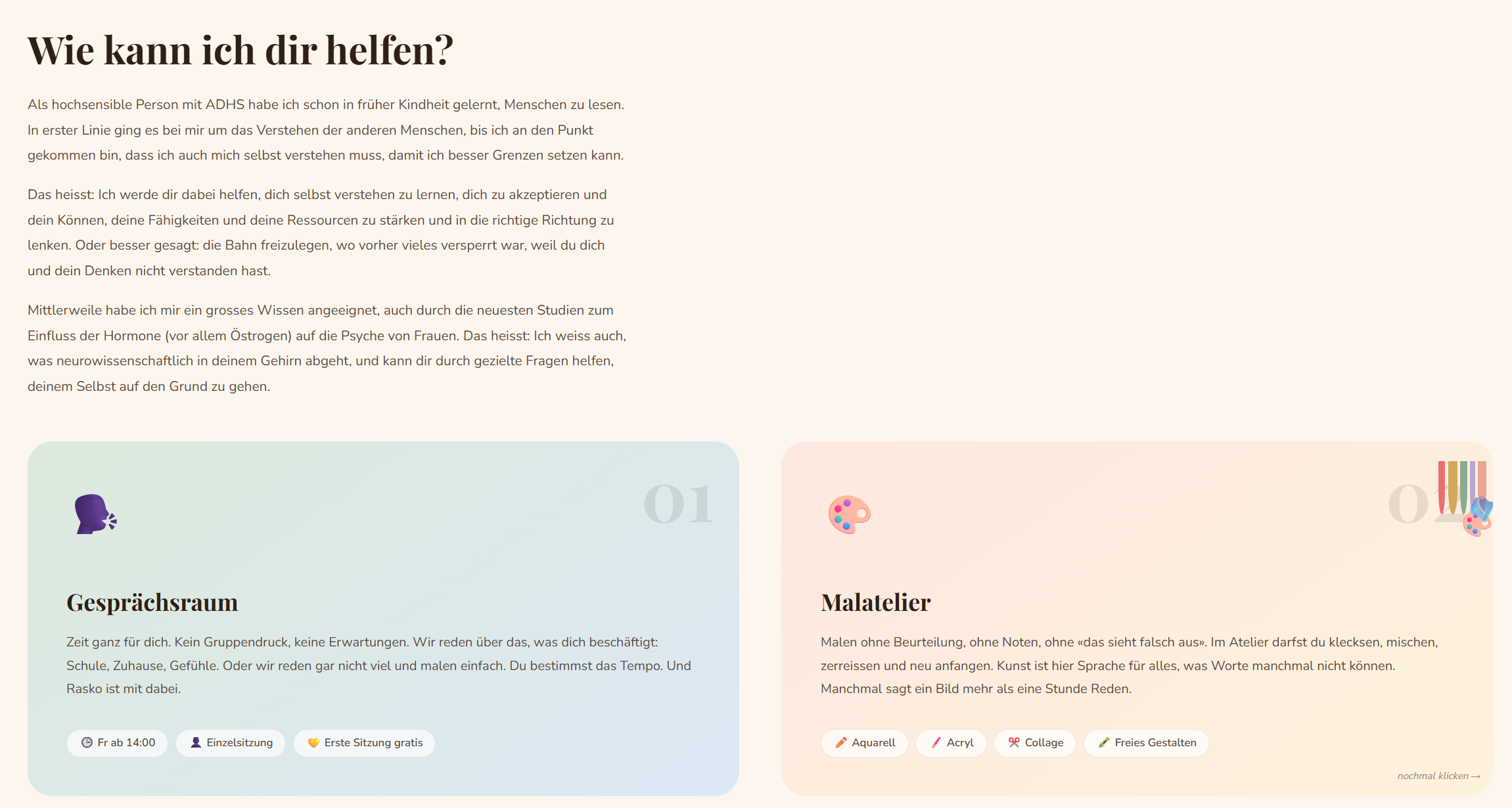 Angebote: Gesprächsraum und Malatelier